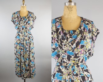 1940s Novelty Print Loom Print Dress / 40s Dress / 1940s Dress