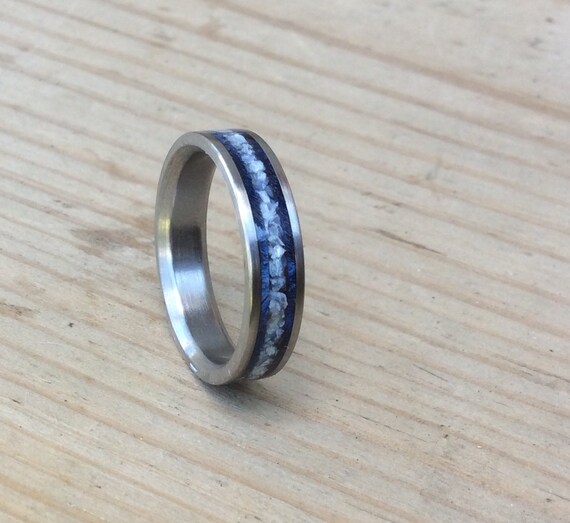 Titanium Ring Wedding Ring Wood Ring Blue Ring Wood Inlay