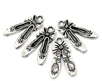 10 Pieces Antique Silver Ballet Shoes Charms