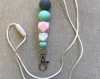 Silicone Lanyard - grey, mint, pink Teacher Lanyard