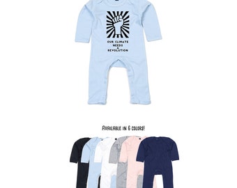Our climate needs a revolution bodysuit, environmental body, baby protest, earth day bodysuit, baby climate change bodysuit, global warming