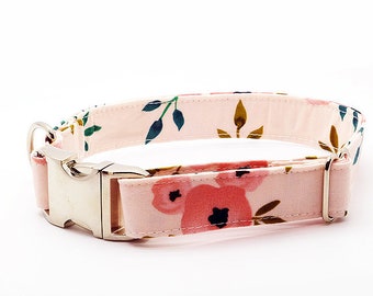 Dog Collar, Girl Pet Puppy, Floral Watercolor Small Pup Collar, New Puppy Girl Collar Metal Buckle Pet Collar, Floral Print Teacup Collar,