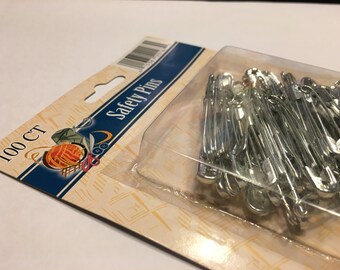 100 silver color metal safety pins, about 1 3/4 inch