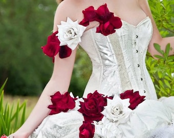 Unique alternative Wedding dress/ prom with flowers roses ivory/ white MADE TO ORDER/ measure