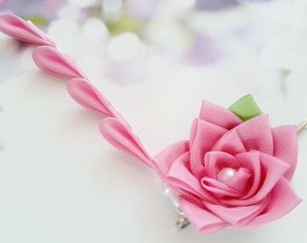 Light Pink Rose Silk Kanzashi Flower Hair Clip