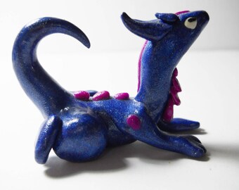 Blue and Magenta Sparkle Dragon Sculpture