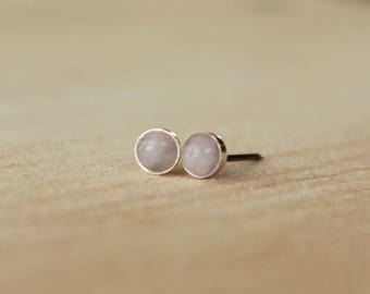 Rose Quartz Gemstone 4mm Bezel Set on Niobium or Titanium Posts (Hypoallergenic Stud Earrings for Sensitive Ears)
