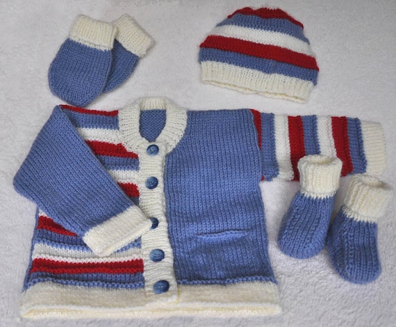 Baby or toddler's hand knitted striped cardigan/jacket