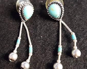Beautiful sterling silver Native American turquoise Earrings made by Q.T.