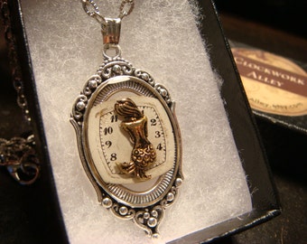 Mermaid Over Recycled Watch Face Steampunk Pendant Necklace - Upcycled Jewelry (1895)