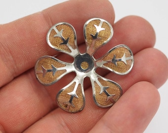 12 Brass And Silver Color Wire Flower Filigree , Findings D127--c054