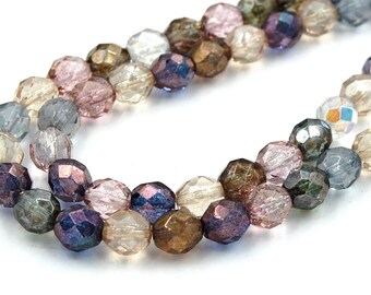 50pc Multi Luster Czech 8mm Fire-polished Faceted Round Beads