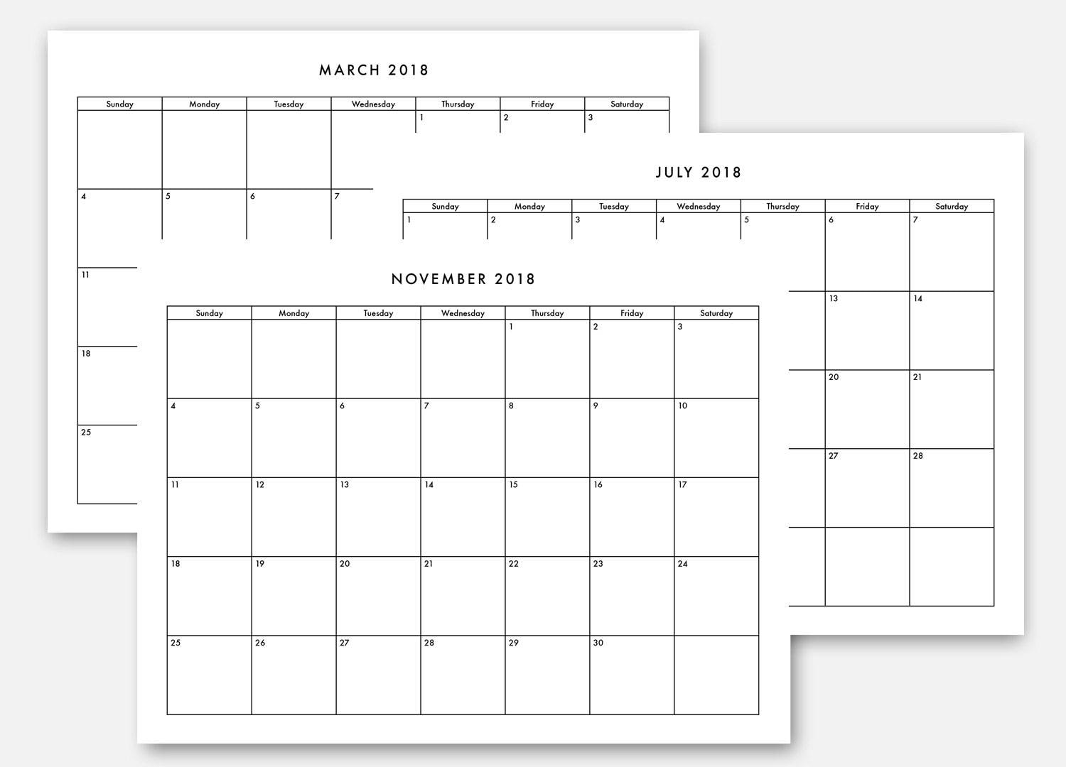 empty calendars 2018