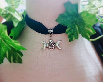 Dreifach-Mond Pentagramm-Halsband