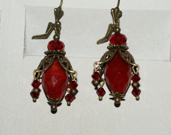 Flower Earrings Ruby glass beads