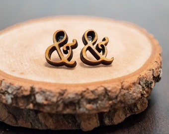 Laser Cut Ampersand Wood Earrings | Wood Stud Earrings