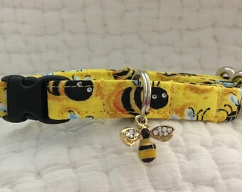 Bumble Bee Cat Collar Breakaway Collar with Bee Charm Custom Made