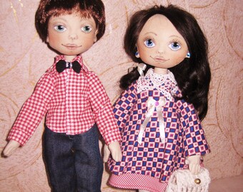 Cloth doll Hand painted face Exclusive handmade dolls Set boy girl gift Idea for girls New year gift for sisters Doll games doll Interior