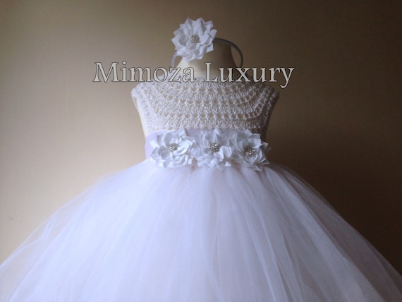 Baptism tutu dress, Christening tutu dress, White Flower girl dress, tutu dress, bridesmaid dress, princess dress, crochet top tulle dress