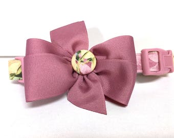 Dog Collar- The Spring Mauve- Collar with removable bow