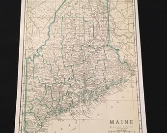 Vintage Map of Maine, Original Vintage Map, Atlas Map for Framing, Large Color Railroad Map