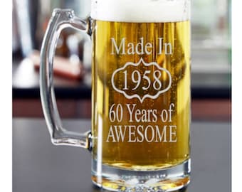 50th Birthday for Him, 60th Birthday Him, 40th Birthday for Him, Birthday Beer Glass, Birthday, 70th Birthday, 80th Birthday, Dad Birthday