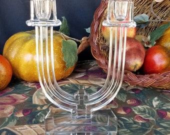 Holiday Sale. Pair Heisey Crystal Double Light Candelabras, Crystal Candelabras 1935 to 1955, New Era Pattern Number 4044, Fine Dining