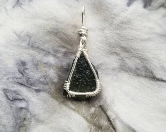 Small Moldavite Wire Wrapped Pendant In Sterling Silver