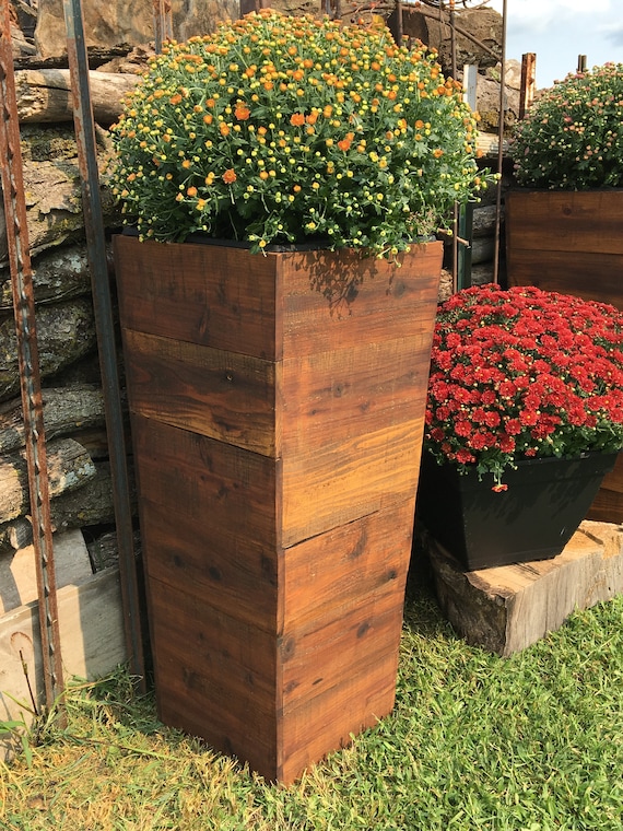 36 Tall Cedar Wood Planter Mocha Patio Planter