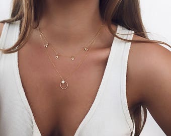 LOVE Necklace, 14 KT Gold Fill, Delicate Necklace, Prom, Dainty Necklace, Initial Necklace, Layered Necklace, Name Necklace