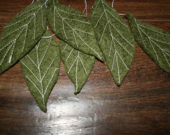 6 x Wet Felted And Machine Sewn Leaves! Soft Merino Wool. Hand Made. Hand Cut. Olive Green Colour. Craft Supply. Sew-on Leaves.