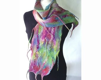 Scarf, felt scarf, merino wool scarf, wearable art, colourful scarf