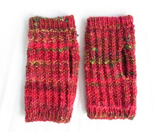 Goji Mitts - Handspun, handknit mitts - fingerless gloves, wrist warmers, berry pink, wool blend, mittens, juicy wine, holly berries, bright
