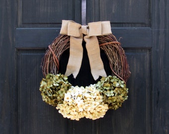Rustic Wreath for Front Door, Wreath for Spring, Hydrangea Wreath, Grapevine Wreath, Summer Wreath, Fall Wreath, Door Hanger, Door Decor