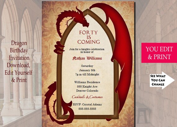 invitation birthday a wording Dragon Thrones Dragon Inspired Game of Invitation Invitation