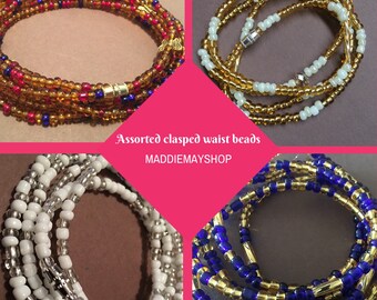 Screw on African Waist Bead, Belly Beads, Seed Beads, Ghana Waist Bead, Glass Beads, Africa Belly Chain with Clasp, African waist beads