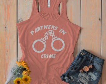 Partners In Crime Best Friend Tank Tops - Handcuff Tanks Besties Hand Cuffs Handcuffs Matching Top