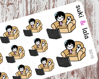 TV Night stickers, TV Planner Stickers, Planner Stickers, Kawaii Stickers, Watch TV Stickers, Popcorn Planner stickers (S016)
