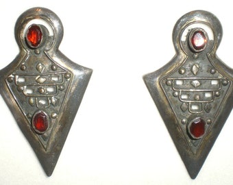 Vintage Arrowhead Sterling 925 Dangle Earrings with Reddish Brown Gemstone 2"