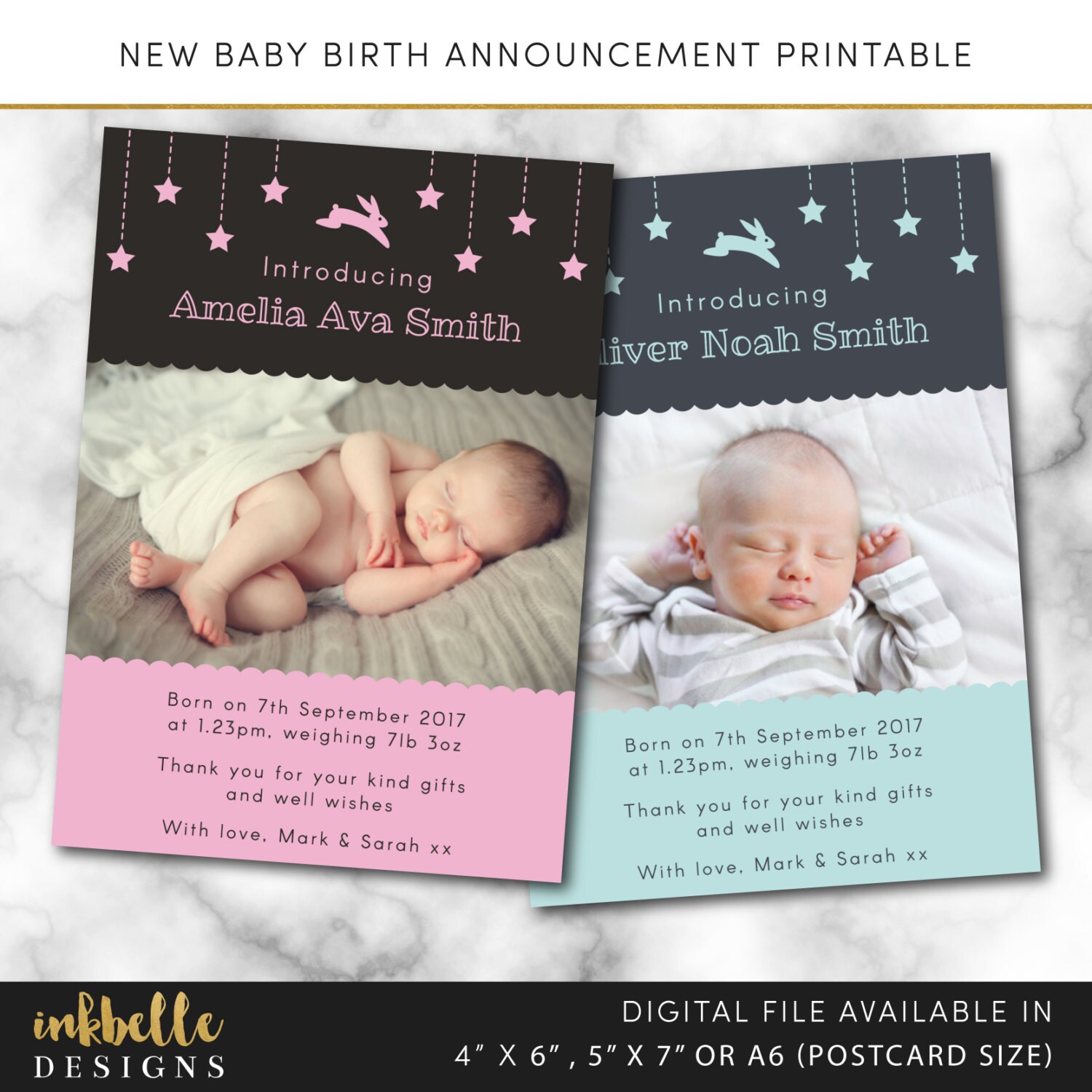 birth announcement card digital file pdf diy baby thank diy birth announcement