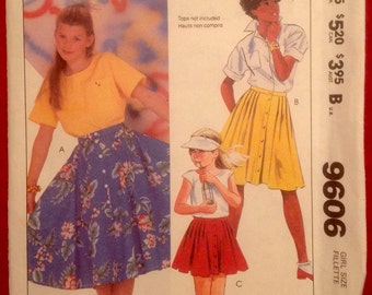 Vintage Girl's Skirt Pattern // McCall's 9606, size 7, unused > 1980s, 80s