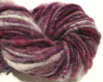 Handspun yarn Raspberry 65 yards sparkly art yarn corespun yarn knitting supplies crochet supplies Waldorf doll hair