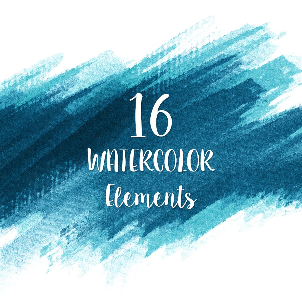 16 Blue Watercolor Splotches Splatters and Brush Strokes