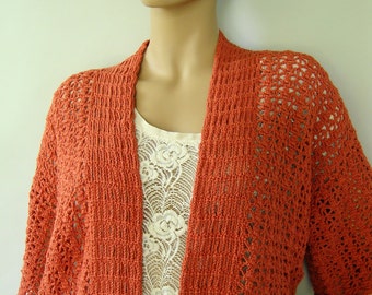 Kimono Cardigan, Orange Cardigan, Crochet Cardigan, Cardigans, Crochet Cardigans, Crochet Sweaters, Cotton/Hemp, Available in S/M and L/XL