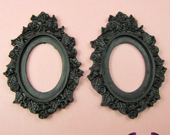 2 pcs 30x40mm Flower Resin Cameo Setting in Black