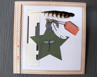 Table "feathers and insect" salmon and green