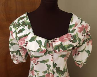 Vintage 1980s Claudine Bueche Cotton Spring Summer Floral Lilly Dress