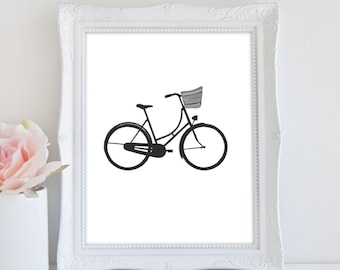 Bicycle Art Print, Printable Art, Bike Print, Bike Lovers Gift, Black and White Art