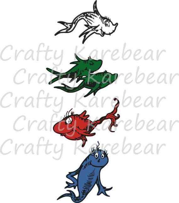 One Fish Two Fish Red Fish Blue Fish SVG and DXF Ditial File