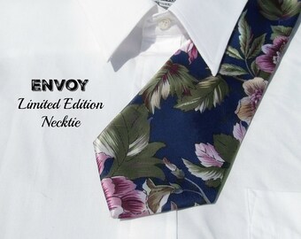 floral tie - flowered tie - wide flora; tie - silky tie - navy floral tie - men's accessories - # T 27